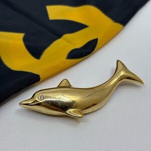 VINTAGE gold rhinestone Dolphin brooch